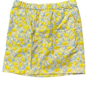 Land's End Skort Women’s 12 Yellow Lemon Gingham Print Pull On Skort Pockets